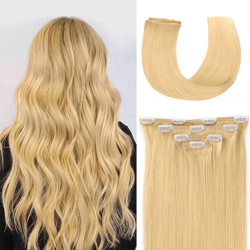 18" Clip in Hair Extensions Remy Human Hair for Women - Silky Straight Human Hair Clip in Extensions 60grams 4pieces Bleach Blonde #613 Color