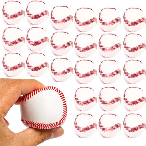 BLUE PANDA 24 Pack Mini Baseball Party Favors, Sports Party Supplies, Bulk Set of Foam Stress Balls for Adults (2 Inches)