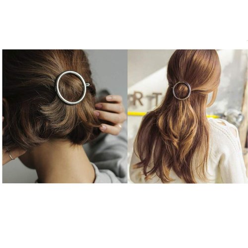 LASSUM 2 Pcs Minimalist Dainty Hollow Geometric Round Circle Metal Hairpin Hair Clip for Women an...