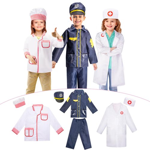 LOYO Kids Role Play Dress Up Clothes for 3-8 Years Old Play, 3 Sets Policeman/Chef/Doctor Costume for Kids And Toddlers Boys and Girls Halloween Costumes