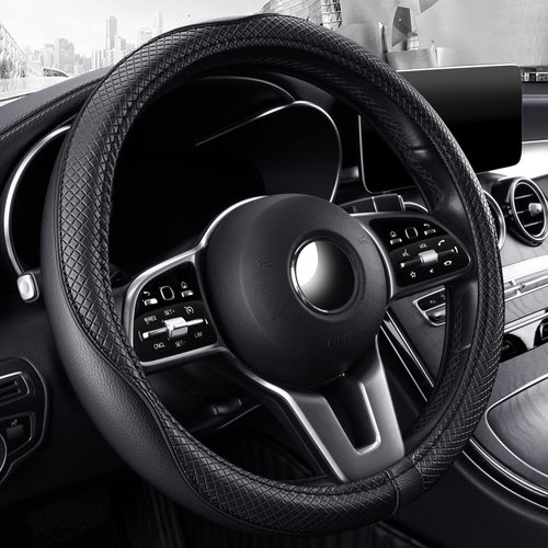 GXT Steering Wheel Cover, PU Leather, Universal 15 Inches, Non-Slip, Odor-Free Car Interior (Black)