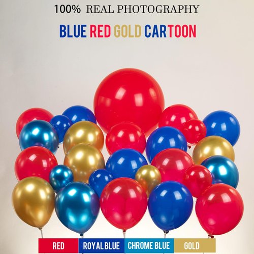 Kozee Red Blue Gold Balloon garland arch Kit 130 PCS chrome blue with foil Starburst diy long balloons for kid video game Cartoon Hedgehog theme birthday superhero gamer party decorations