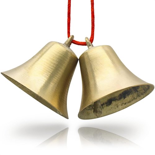 2Pcs Vintage Hanging Bells for Door - Cow Bell Necklaces Hanging Bell Brass Bells Garden Decor Gold Bells Dog Bells to Go Outside Vintage Home Decor Door Bell - Door Decor Jingle Bell Ornament Bells