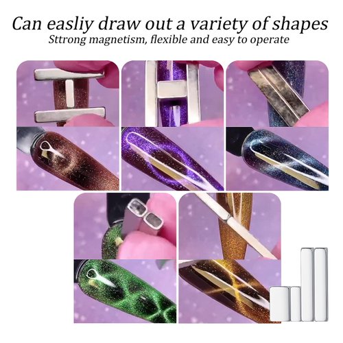 QIMYAR 4 Pieces Nail Magnet Cat Eye Tool Mini Magnet Stick for Nail Art Polish Cat Eye Gel Polish Magnet Nail Art Tool 3D Magnetic DIY Home Salon