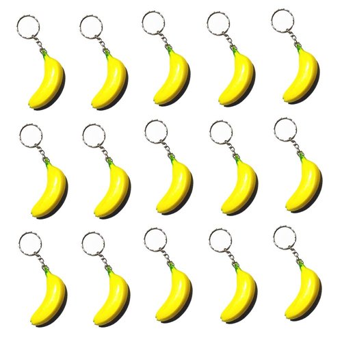 iMagitek 15 Pack Banana Keychains for Kids Party Favors Supplies, School Carnival Prizes, Party Bag Gift Fillers, Banana Stress Relieve Toy