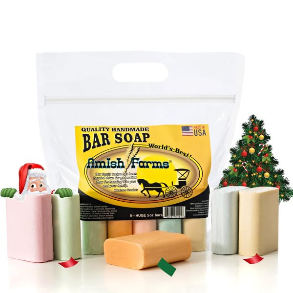 Amish Farms Bar Soap w/All Natural Bentonite Clay | Made in USA, Vegan Moisturizing for Sensitive Skin | Women & Mens Face & Body Bar Bath Soap for Shower | Clean Scent | 5oz Ea (5 Bars)