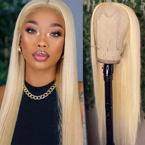 QD-Tizer Blonde Hair Lace Front Wig Long Straight Blonde Wig Natural Hair Heat Resistant Fiber Hair Synthetic Lace Front Wigs for Fashion Women 24 inch