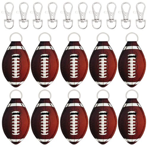 allydrew 10 Pack Chapstick Holder Keychain, Keyring for Lip Balm Lip Gloss Lipstick with 10 Pieces Metal Keyring Clasps, Football