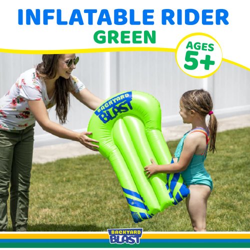 Backyard Blast Rider, Inflatable Body Board Slide Rider and Pool Float Toy, Lime Green