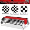PIXHOTUL 4 Pcs Racing Car Tablecloths, Race Car Birthday Party Decorations Black Checkered Plastic Table Cover Table Runner for Kid Boy Birthday Race Car Theme Party (4, Red, 51'' x 108'')