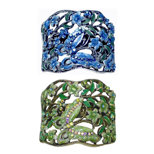 Set of 2 Crystal Butterfly Hair Holder Barrettes Ponytail Hair Barrettes for Women Girls YY86900-4-2sBlueGreen
