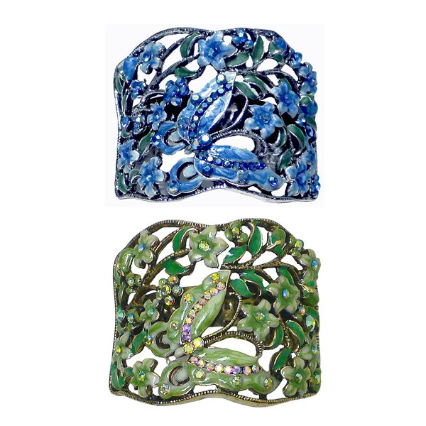 Set of 2 Crystal Butterfly Hair Holder Barrettes Ponytail Hair Barrettes for Women Girls YY86900-4-2sBlueGreen