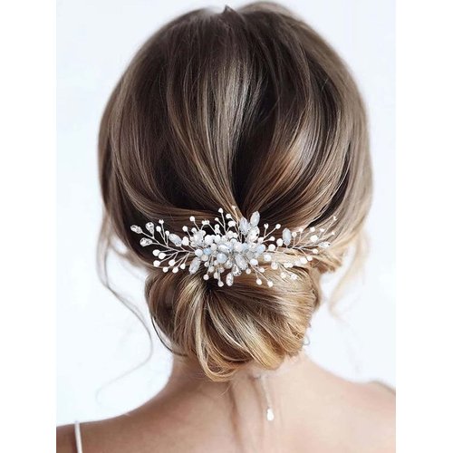 Latious Rhinestones Bride Wedding Hair Comb Silver Opal Crystal Bridal Hair Pieces Vintage Hair Clip Hair Accessories for Women and Girls