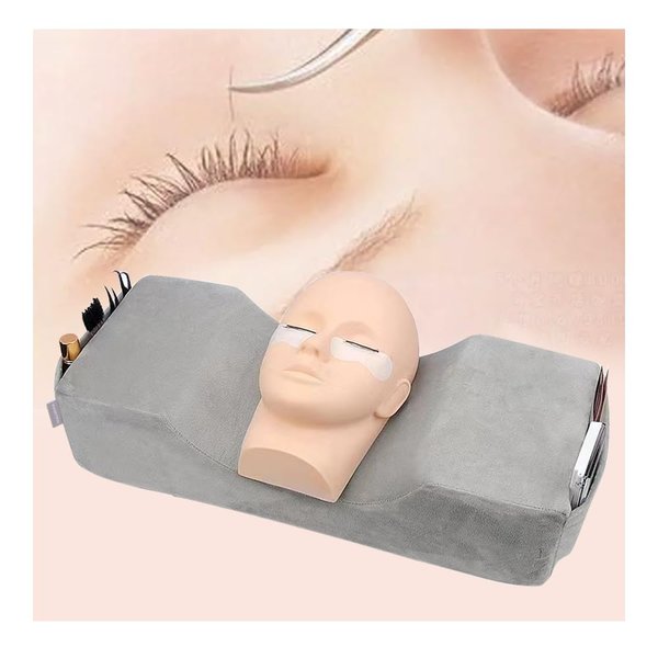 Lash Extension Pillow Lash Bed Pillow for Eyelash Extension - Storage Bags On Both Sides Can Store Eyelash Supplies U-shaped Neck Support Pillow Improve Sleeping Protection Cervical (Light Grey)