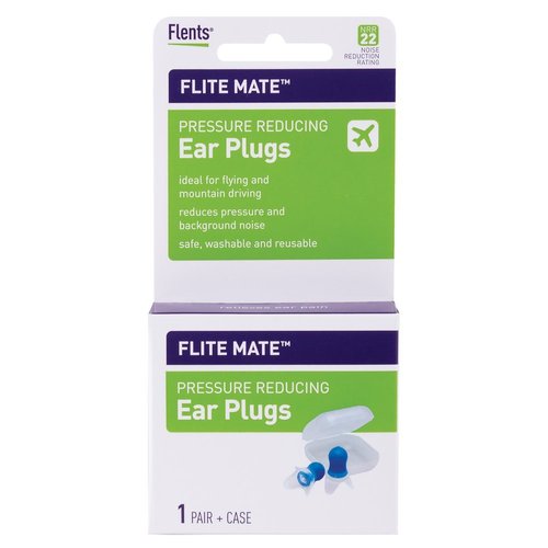 Flents Reusable Ear Plugs, Ideal for Flying And Mountain Driving, Reduces Pressure And Background Noise, 1 Pair With Travel Size Case, Easy Use With Comfort Fit, NRR 29, Blue, Made In The USA