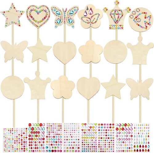 SAYAYA 48 Pack Fairy Wands Kit 6 Styles Unfinished Wooden Princess Wand DIY Princess Wand with 16 PCS Stickers Fairy Wands Craft Kit for Make Your Own Princess Wand Ideal Gift for Party Supplies