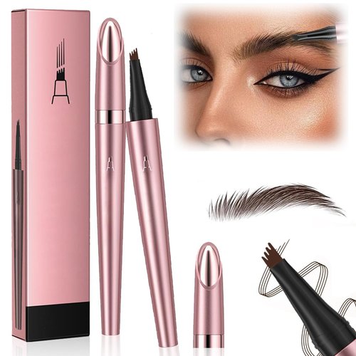 Eyebrow Pencil with 4 Fork Tip,2024 New 3D Waterproof Eyebrow Pencil,Microblading Eyebrow Pen 4 Fork Tip Tattoo Pencil,Eyebrow Pencil with Micro-Fork Tip for Women (Dark Brown)
