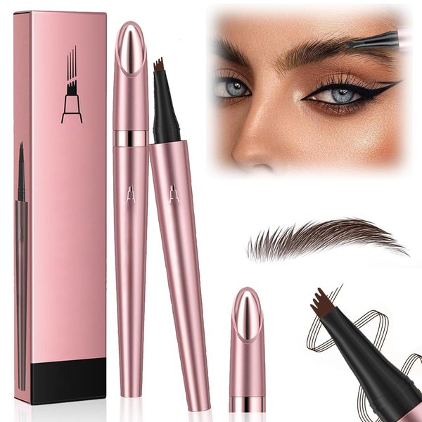 Eyebrow Pencil with 4 Fork Tip,2024 New 3D Waterproof Eyebrow Pencil,Microblading Eyebrow Pen 4 Fork Tip Tattoo Pencil,Eyebrow Pencil with Micro-Fork Tip for Women (Dark Brown)