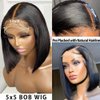 Karlami Hair HD 5x5 Closure Bob Wig Human Hair Bone Straight 16 inch Short Bob Wig Glueless Wigs Lace Wig Pre Plucked for Women 150% Density Brazilian Wigs Pre-Plucked Bob Wig Natural Color