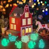 DIYDEC 60pcs Luminous Mini Resin Dinosaur 6 Styles Tiny Small Dinosaurs Glow in The Dark Miniature Animals to Hide Little Dinosaur for Micro Dollhouse Landscape Aquarium Decorations