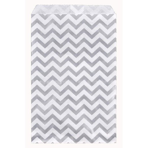 N'ice Packaging 100 Bags Flat Plain Paper or Patterned Bags for candy, cookies, merchandise, pens, Party favors, Gift bags (Silver, 5" x 7")