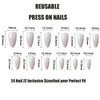 Christmas Press on Nails Medium Almond Fake Nails Snowflake False Nails with Christmas Hat Design Nude Glue on Nails Glossy Acrylic Full Cover Bowknot Stripe Stick on Nails for Women Manicure 24Pcs