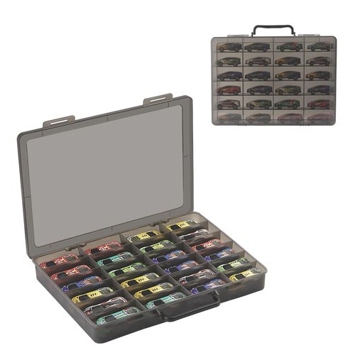 RHCOM Toy Storage Organizer Case for Hot Wheels Car, for Matchbox Cars, for Mini Toys, for Small Dolls. Carrying Box Container Carrier with 24 Compartments (Box Only) (Black)