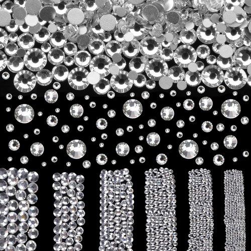 2-Box Massive Beads 8000pcs 6Sizes Nail Art Flatback Glasses Rhinestones Crystal for DIY Project with Tweezers and Picking Pen for Nail Art, Face Art, Manicure (Clear Crystal, 6 Sizes)