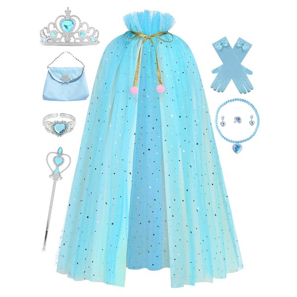 RELARLiYA Princess Cape Set for Little Girl Dress up,11Pcs Princess Cape Cosplay Christmas Halloween Birthday Gift 3-8Y