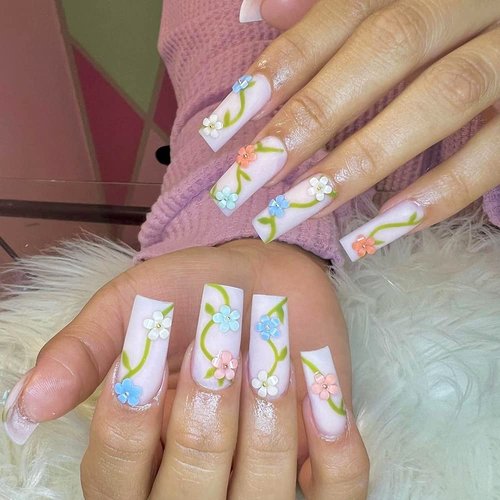 3D Flower Nail Charms, 2 Boxes 3D Acrylic Flower Nail Art Rhinestones White Pink Mixed Cherry Blossom Spring Gems Acrylic Nail Supplies with Pearls Manicure DIY Nail Decorations