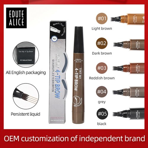 Four pronged eyebrow pencil Waterproof and easy-to-color liquid eyebrow pencil with clear roots and four-headed eyebrow pencil (Black)