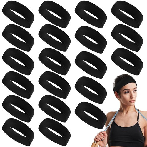 Hotop 20 Pcs Sport Headbands for Girls Women Yoga Headbands Bulk Elastic Headband Non Slip Stretchy Soft Fabric Hair Bands for DIY Team Running Basketball Soccer Pilates(Black)