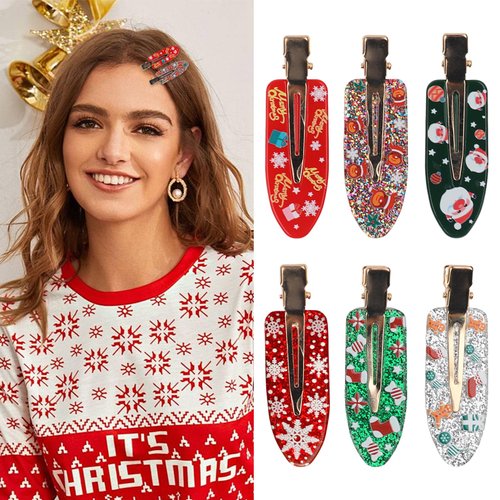 6Pcs Christmas Hair Clips Colorful Xmas Hair Clip Santa Claus Alligator Clips Snowflake Hairgrips Glitter Barrettes Hairpin Design Woman Girls Hair Accessories for Winter Christmas Party