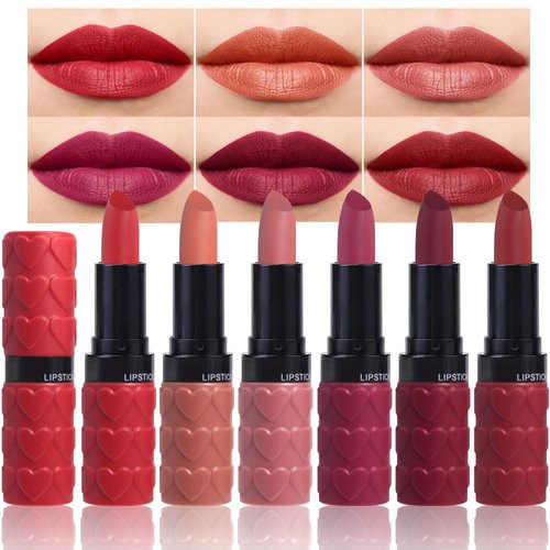 ORANOT 6 Pcs Brown Nude Pink Purple Red Matte Lipstick Sets,Wine Lipstick for Women Longlasting,labiales magicos 24 horas originales,Long Lasting 24 hrs Waterproof Lipstick Pack,labiales mate