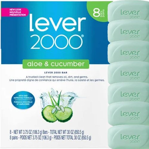 Lever 2000 Refreshing Body Soap and Facial Cleanser With Aloe & Cucumber Effectively Washes Away Bacteria, Fresh Aloe, 3.75 Ounce (Pack of 8)