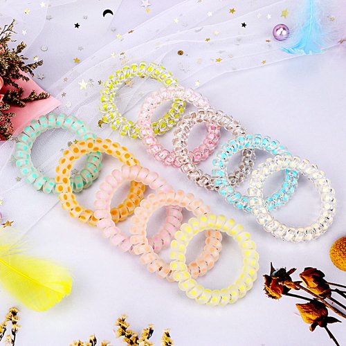 10 Piece Spiral Hair Ties For Thick Hair, Coil Elastics Hair Ties, Multicolor Medium Spiral Hair Ties, No Crease Hair Coils, Telephone Cord Plastic Hair Ties For Women And Girls (Matte Transparent Mix)