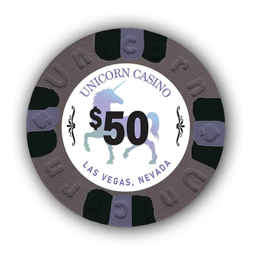 DA VINCI Pack of 50 Unicorn All Clay 9 Gram Poker Chips with Denomination, Authentic Casino Weighted Chips (Gray $50)