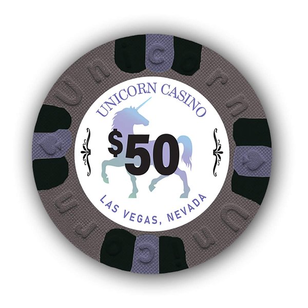 DA VINCI Pack of 50 Unicorn All Clay 9 Gram Poker Chips with Denomination, Authentic Casino Weighted Chips (Gray $50)