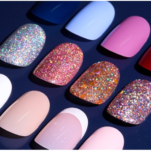 Teenitor Short Press on Nails, Round Fake Nails, Glossy Glue on Nails,288pcs Glitters Press on Nails