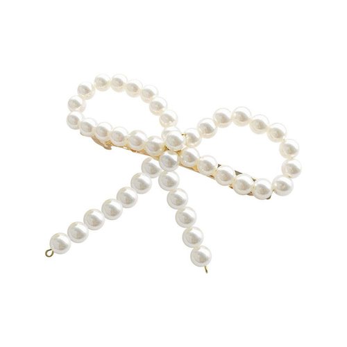 AKOAK 1 Pack Elegant and Sweet White Pearl Bow Duckbill Clip, Ladies Pearl Side Clip Bangs Hair Clip, Wedding Headdress, Birthday, Valentine's Day Gift