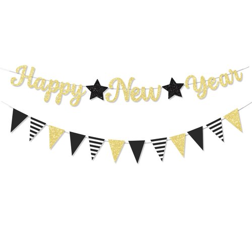 FHGG Glitter Happy New Year 2025 Banner Decorations New Years Eve Banner New Years Eve Party Supplies 2025 Happy New Year Sign for Happy New Year Decorations NYE Party Supplies Decorations 2025 Gold
