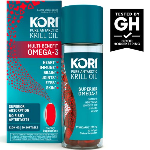 Kori Krill Antarctic Krill Oil Omega 3 Supplement, EPA & DHA, Krill Oil Supplements with Superior Absorption vs. Fish Oil, 1200 mg, 30 softgels