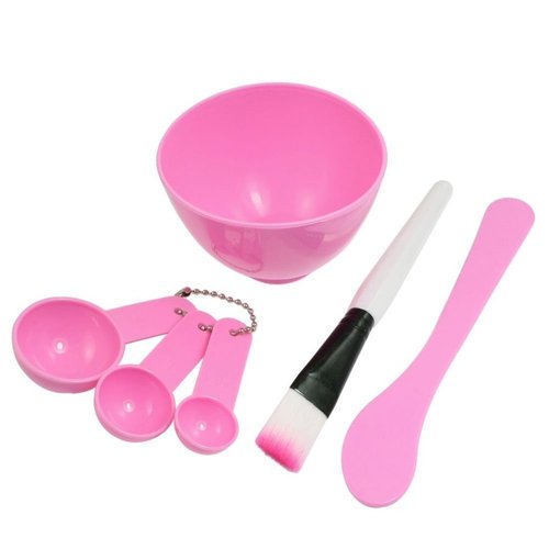 GBSTORE 4 In 1 Facial DIY Skin Care Mask Mixing Bowl Stick Brush Gauge Spoon Set Pink