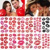 12 Sheets Valentine's Day Lip Prints Temporary Tattoos, Face Body Fake Tattoos, Hot Pink Red Black Kiss Heart Stickers Birthday Party Favors Supplies Festivals Makeup