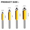 Yueqing Zhongji Flush Trim Router Bit Set Top Bearing Flush Trim Router bit 1/4 Shank Milling Cutting Diameter 1/4 Flush Trim bit Cutting Height in 1/4”, 5/16”, 3/8”, 1/2” Flush Trim Router bits 4PCS