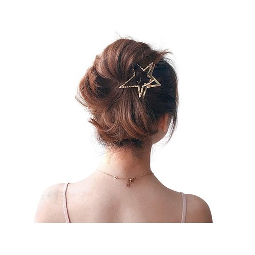 Heart-shaped or Stars Metal Hair Clips Claw Jaw with Teeth Comb Strong Grip for Long Hair,Hair Stylish,French twist,Wedding (Stars, Silver)