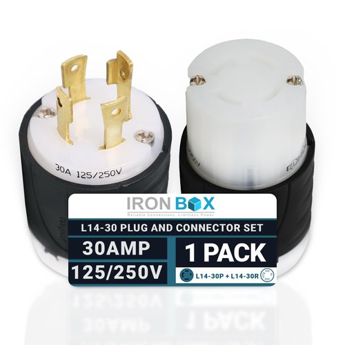 IronBox Electric L14-30P + L14-30R Generator Plug & Connector Set - 30A, 125/250V, 4-Prong for 7500W Generators - Twist Lock Adapter - UL Listed Electrical Connectors for Power Backup (Pack of 1)