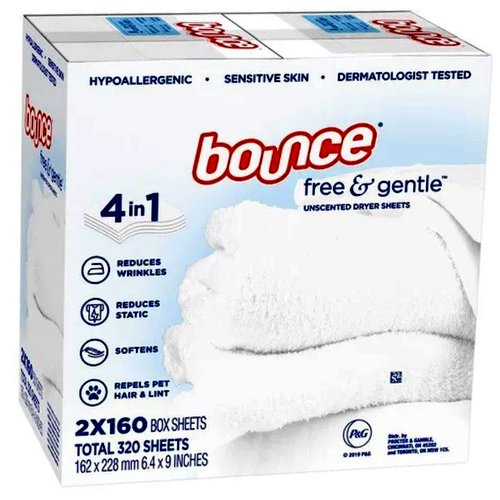 Bounce Free & Gentle Unscented Dryer Sheets, 320 ct.(Bulk Discount Available) 203805 160 Count (Pack of 2)