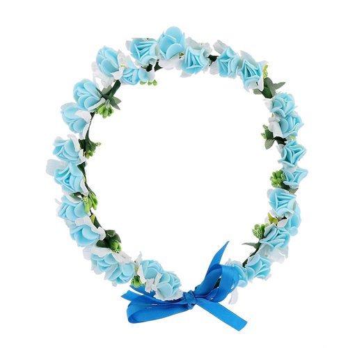 Onwon Multicolor Rose Flower Wreath Headband Floral Crown Garland Halo Hair Band for Wedding Festivals Photography Travel Performance Hair Accessories (Light blue)