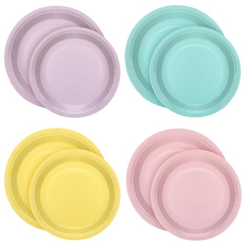 Hushee 40 Pcs Pastel Dessert Paper Plates Colorful Party Supplies Disposable Party Plates Cake Plates for Birthday Baptism Baby Shower Holidays Occasions Picnic Cocktail Decorations, 7 Inch, 9 Inch